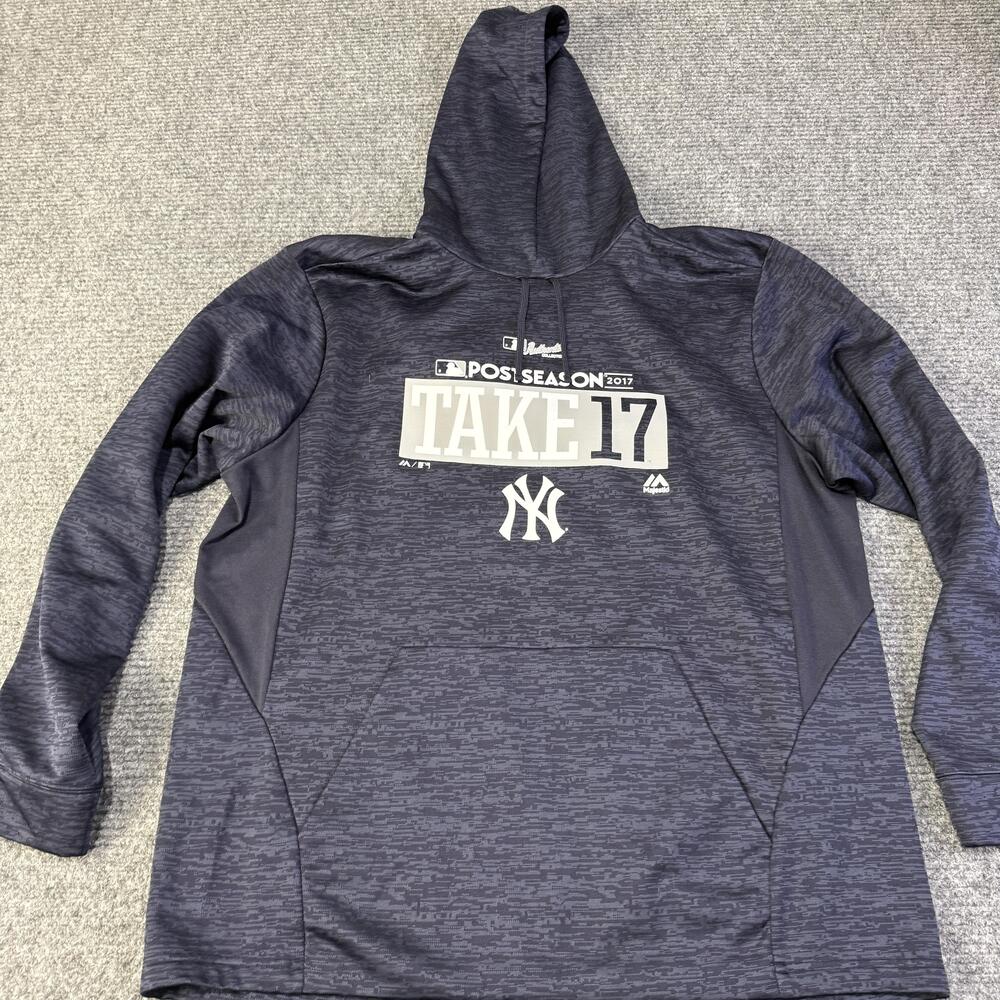 New York Yankees Hoodie Mens XL Blue MLB Baseball Majestic Postseason Take 17